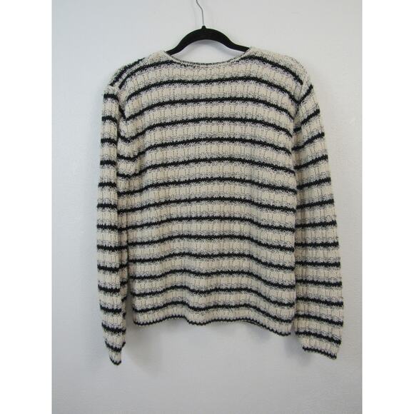 Reba Rose Medium Vintage 1990s Knitted Striped Cardigan Sweater Cotton Neutrals - Picture 6 of 6